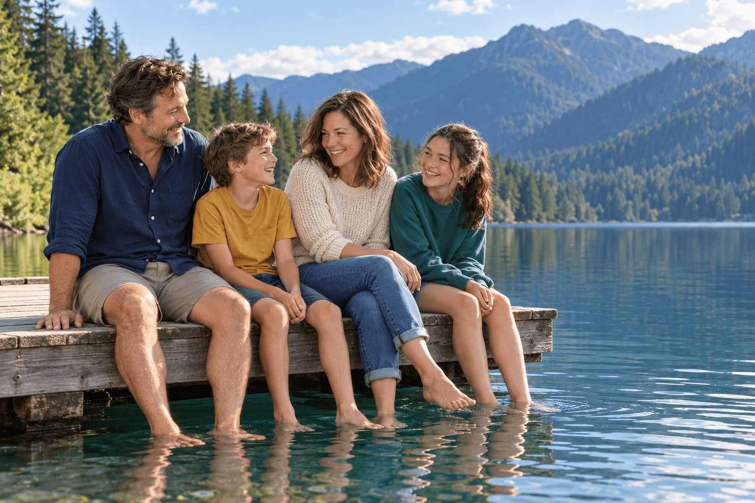 Family by the lake
